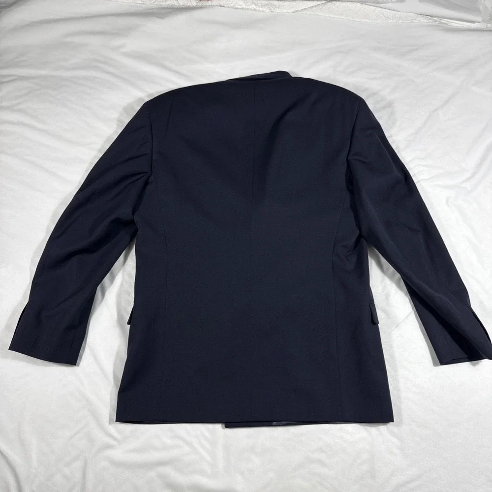 VTG 90s Pierre Cardin‎ Men 100% Wool USA Made Double Breasted Blazer Jacket Navy